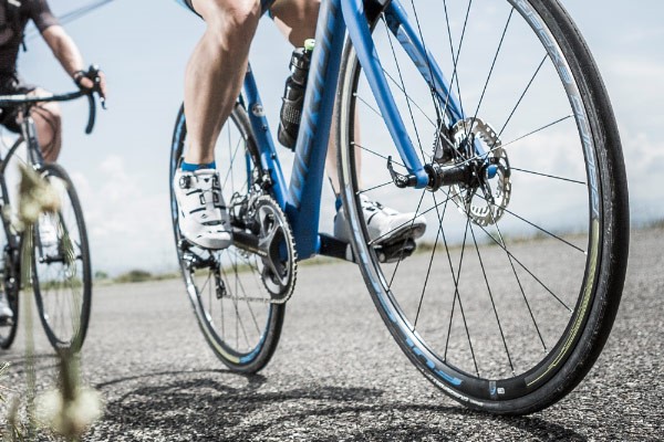 Awesome shot of the wheels on a merida bike shown from a angled view